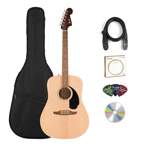 Fender California Redondo Dreadnought Acoustic Guitar - Natural Bundle with Gig Bag Strap Strings Picks and Austin Bazaar Instructional Video