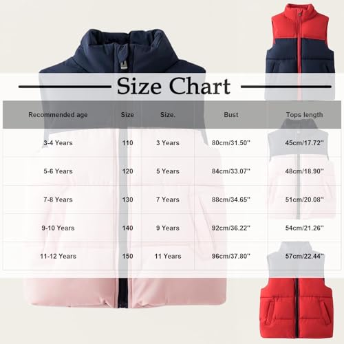 Boys Girls Puffer Vest, Kids Color Block Stand Collar Sleeveless Zip Up Puffy Coats Warm Winter Padded Gilet Jacket3