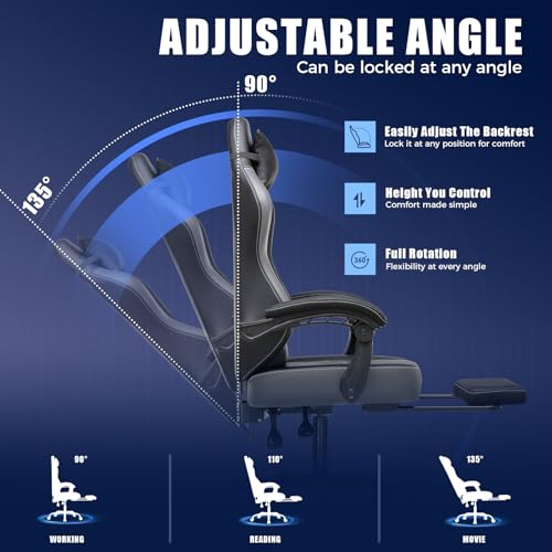 Gaming Chair with Massage and Footrest
