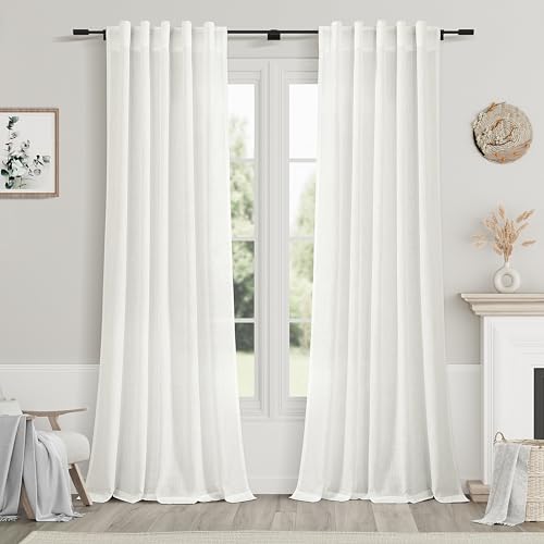 Image of Linen Curtains W40xL84 Inch Long 7ft for Living Room Ivory