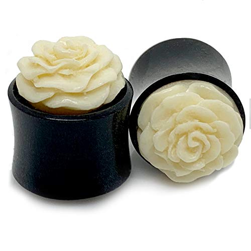 Angst Bodyware Pair of 2G 6mm Organic Hand Carved Horn Bone Flower Ear Plugs Gauges