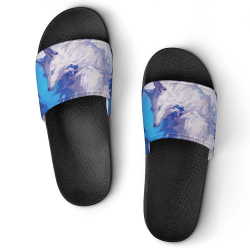 Claquettes loup blanc et lune : sandales de bain sécurisées et chaussons maison 37
