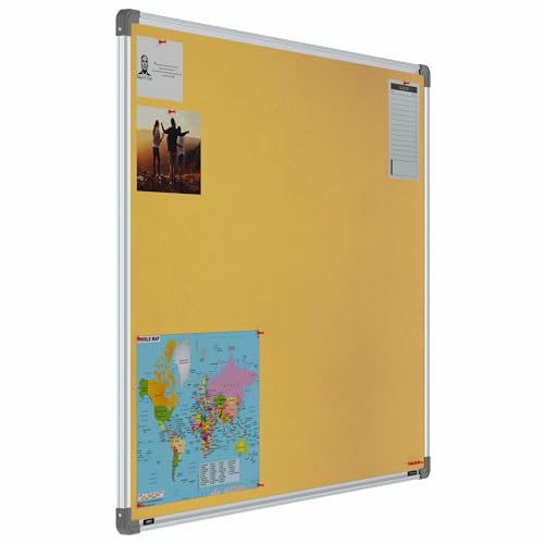 Image of Scholar Art Metis 3x4 Feet Bulletin Board for Study Table & Kids Room | Vibrant & Versatile Crape Cloth + High Density Soft Board for Pinning Photos, Sticky Notes & Reminders (Yellow)