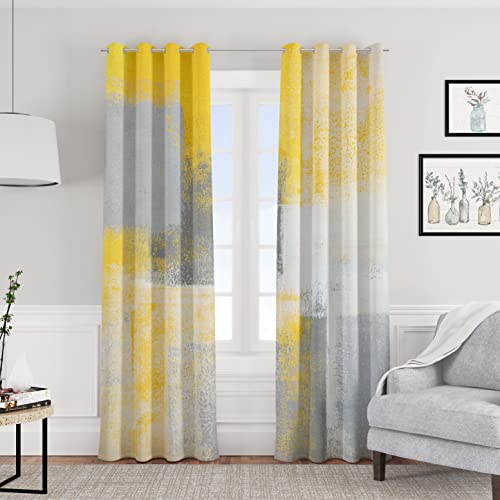 Image of Yellow Window Curtain Yellow Grey Abstract Thermal Insulating Drapes Rust Art Treatment Drapes Modern Curtains for Living Room Bedroom Hotel, 52 inch x 63 inch, 2 Panels