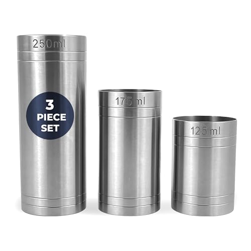 Chabrias Ltd 3 Pack 125 175 250ml Wine Set Premium Stainless Steel Thimble Wine Measure Professional Spirit Measuring Cups Home Bars Cocktail Stations & Bartenders Government