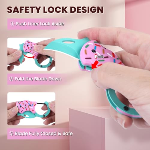 Image of coldown 3 Pack Cute Pocket Knife Gifts for Women Men Adults | Folding Knives Gadgets with 1.34in Stainless Steel Blade, Box Cutter with Donut Pattern, Unique Gift Idea for Her