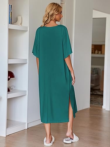 Image of Ekouaer Women's Nightgown Short Sleeve Sleepshirt Long Loungewear Casual Maxi Lounge Dress House Dresses with Pockets