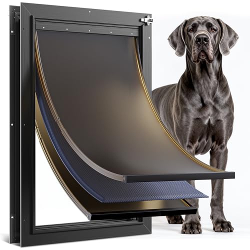 Extra Large Dog Door for Door All Aluminum 3 Flaps Black Heavy Duty XL Dog Door for Dogs Large Pet Door with Insulation Flap and Lockable Closing Panel Durable Rust Resistant for Pet Up to 220lbs