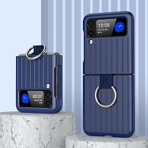 Coque Samsung Z Flip 3 bleu marine avec anneau de protection chic