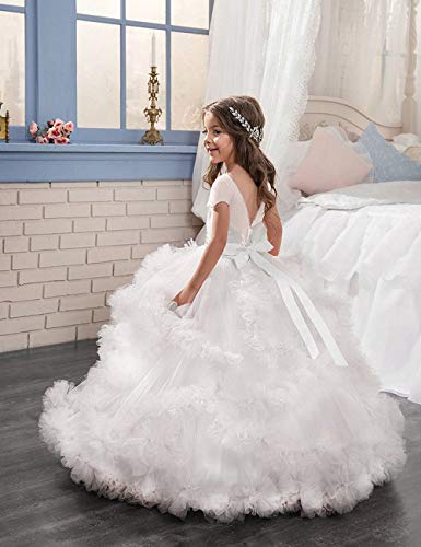 Princess Long Flower Girls Pageant Dresses Kids Prom Puffy Tulle Ball Gown 2-12 Year Old2