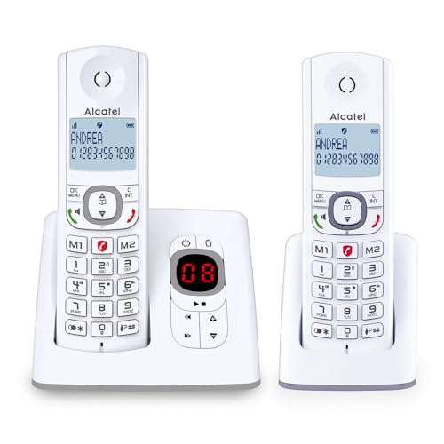 ALCATEL F530 Voice Dúo   Teléfono Inalámbrico DECT Con Contestador   Gran Pantalla Retroiluminada   Manos Libres   Bloqueo de Llamadas   2 Teclas de Memoria Directa   2 terminales   Blanco/Gris
