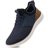 VILOCY Mens Wide Width Slip On Casual Dress Shoes Hands Free Fashion Sneakers Mesh Tennis Walking Comfortable Work Shoes Breathable Lightweight Non Slip Dark Blue,EU45