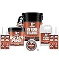 Liquid Rubber RV Roof Coating Solar Reflective Sealant Waterproof Trailer Roof Repair Kit Includes: 5 Gallon Sealer, 1 gal EDPM Primer, 1g Smart Cleaner, Seam Tape, Lap Sealant