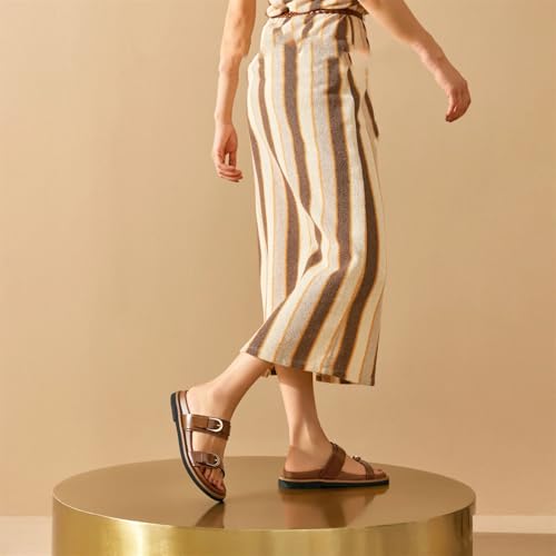 Women's Genuine Leather Slippers - Solid Double Strap Summer Beach Flats3