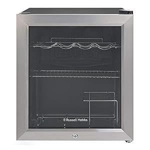 Russell Hobbs Mini Fridge 12 Bottle/46L Lockable Freestanding Stainless Steel Table Top Mini Beer & Wine Fridge, Lock and Key with Glass Door RHGWC3SS-LCK