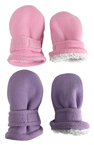 Image of N'Ice Caps 2 Pairs Baby Toddler Kids Fleece Mittens - Easy-on Sherpa Lined Pack