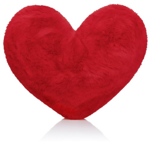 Brandsseller Herz-Kissen aus Plüsch 40x30 cm Kuscheliges Dekokissen Romantisches Geschenk zum Geburtstag Valentinstag oder Muttertag Weiches Zierkissen für Sofa Bett und Reisen - Rot