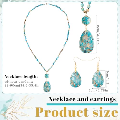 Turquoise Jewelry Set Turquoise Long Beaded Necklaces and Earrings for Women Boho Natural Stone Indian Necklace Bohemian Beaded Jewelry Handmade Vintage Oval Water Drop Earrings2