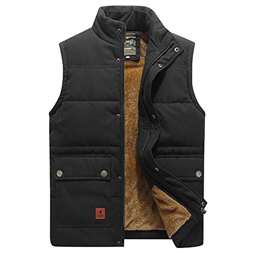 TienNew Hommes Grandes Tailles M-7XL Veste sans Manches en Polaire, col Droit, Poches zippées, Pour Sports Ski Golf Chasse Pêche Voyages Randonnée, Noir Cover