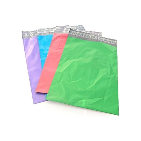 20 -10x13 -4 Assorted Purple, Blue, Pink, & Green Flat Poly Mailers Cover