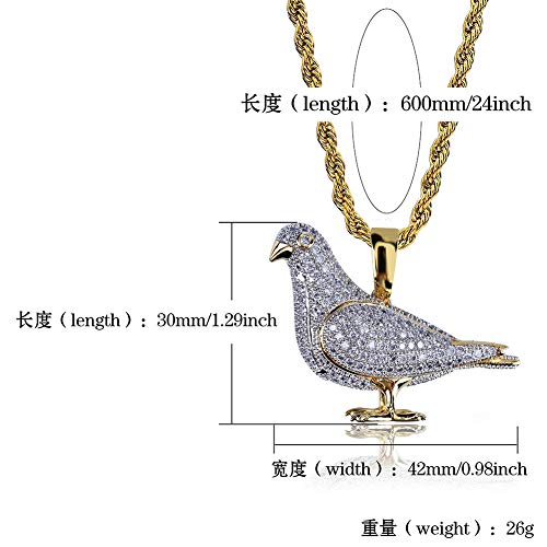 JAJAFOOK Hiphop 14k Gold Plated Iced Out CZ Pigeon Pendant Bling Necklace with 23.6" Rope Chain3