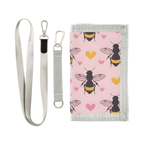 ALAZA Kids Wallets for Boys Girls Toddler Trifold Wallet Children Small Bee Yellow Heart with Zipper Coin Pocket