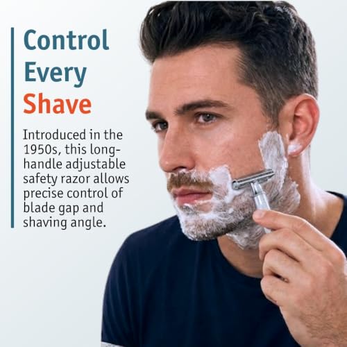 Image of MERKUR 34 Adjustable 2-Piece Double-Edge Safety Razor for Men in Bright Chrome with Standard Handle and Closed Comb - Adjustable Blade Gap, Made in Germany