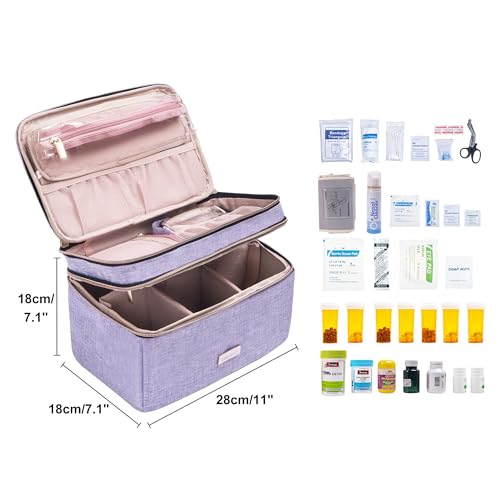Image of Lexeeco Medicine Storage Bag Pill Bottle Organizer with Portable Small Pouch Travel Medication Bottle Organizer for Emergency Home First Aid Box Kit (Purple)