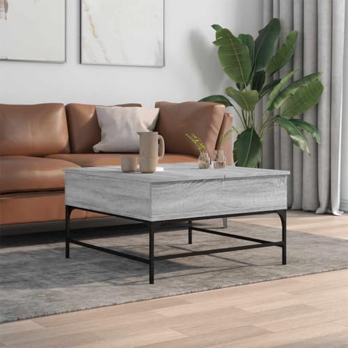 Table d'appoint de salon en bois gris sonoma et structure métal solide - 4