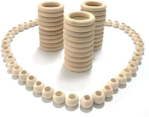SUNTQ Macrame Craft Sets 80pcs-Assorted Macrame 50PCS Wooden Beads and 30PCS Wood Rings Set for DIY Crafts and Macrame