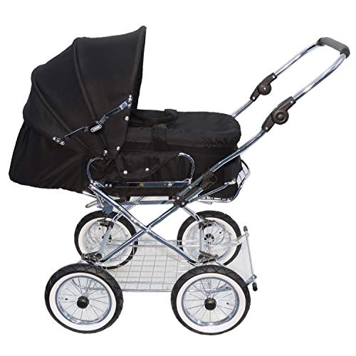 Eichhorn, 417RFSK043AIRFTC Kombikinderwagen mit Lederriemengestell mit Schiebehöhenverstellung mit Fester Tragetasche LuxVariante Luftrad, schwarz