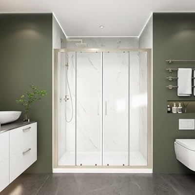 Comfystyle 56-60.W x 70.H Double Framed Sliding Shower Door, with 1/4" (6mm) Clear SGCC Tempered Glass, Brushed Nickel Finish, Shower Doors can be Installed Left and Right