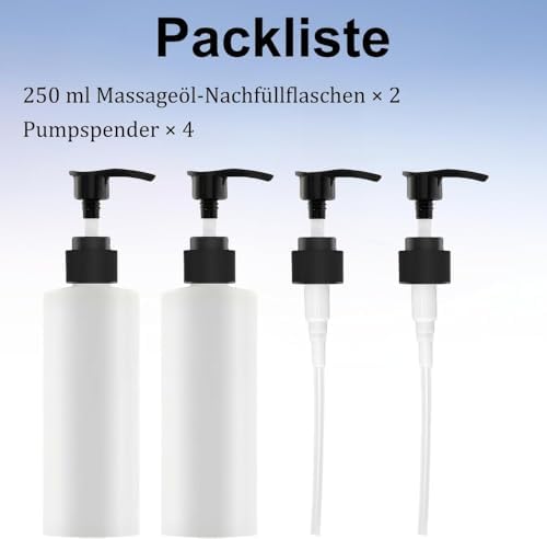 Pump Massage Oil Dispenser,Set of 2 Bottles with Essential Oil Diffuser and 4 Pump Heads, Reusable Massage Oil Dispenser, Body Care,250ml image 5