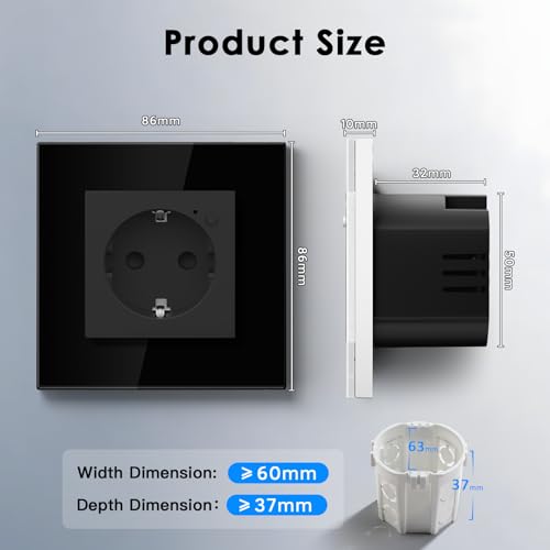 BSEED WLAN Smart Steckdose 16A mit Strommessung,1 Fach Intelligente Steckdose mit Verbrauchsmessung und Energiekosten-Messer,arbeitet mit Amazon Alexa,Google Home,Timerfunktion Schwarz