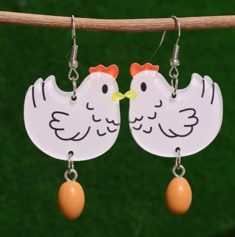 Fun Cartoon Chicken & Egg Acrylic Dangle Earrings kawai weird cute earrings