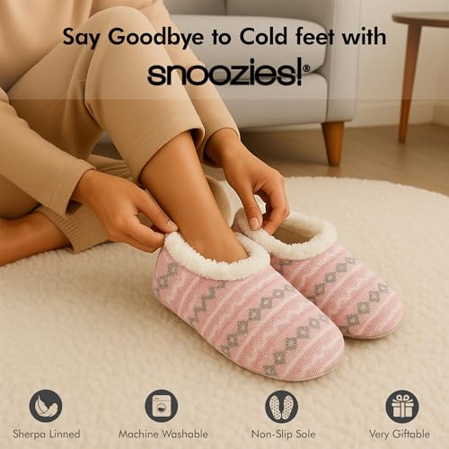 Snoozies Norwegian Knit Slippers for Women with Memory Foam Insole and Soft Sherpa Lining, Slipper Socks with Grips for Women2