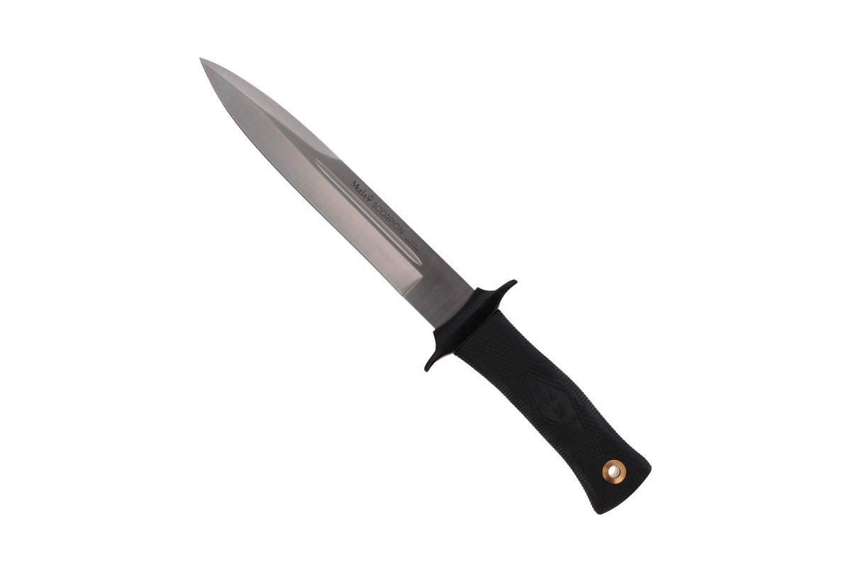 Muela Cuchillo SCORPION-19W hoja de acero ACX-380 de 19 cm y empuñadura de goma para Caza, Pesca, Supervivencia y Bushcraft Realizado en Ciudad Real + Portabotellas de regalo