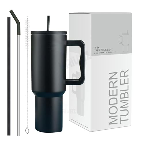 Image of Stainless Steel Tumbler with Lid & Straw, 100% Leakproof Tumblers with Handle, Sipper for Office,Gym & Outdoors 1200ml Tumbler (Black)