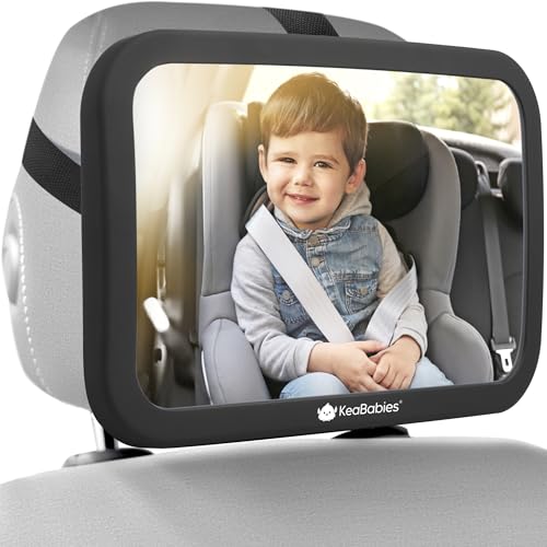 KeaBabies Baby Car Seat Mirror - Wide Shatterproof Backseat Infant Car Mirror for Baby Rear Facing, Crystal Clear View, Travel Accessories, Easy Install & Adjust for Removable Headrest (Matte Black)