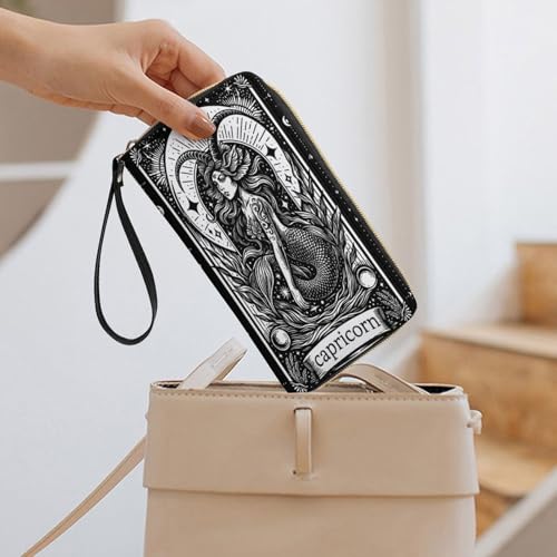 Capricorn Art Print Women's Wallet Wristlet Zipper Purse with Hand Strap Travel Credit Card Holder for Daily Use Gifts 7