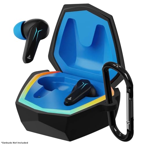 Image of Sounce Earphone Case Cover Compatible for Boat Immortal 121, Soft Silicone Skin Case Cover Shock-Absorbing Protective Case with Keychain [Front LED Visible] (Black)