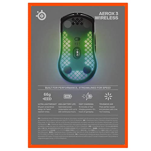 Image of SteelSeries Aerox 3 Wireless - Super Light Gaming Mouse - 18,000 CPI TrueMove Air Optical Sensor - Ultra-lightweight Water Resistant Design - 200 Hour Battery Life