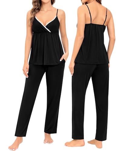 SWOMOG Maternity Nursing Robe Set 3 Piece Breastfeeding Pajamas 3 in 1 Labor Delivery Sleevless Tops&Long Pants Pregnancy Pjs4
