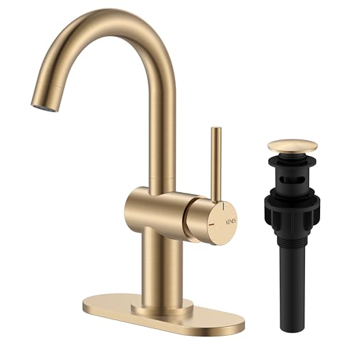 KENES Champagne Bronze Bathroom Faucet 1 Hole Single Handle Gold Bathroom Sink Faucet for Vanity Bar Sink Faucet with Drain Assembly & Deck Plate Farmhouse RV Camper Outdoor Faucet KE-9005B-CB