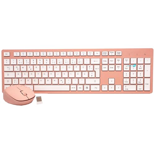 Kit clavier et souris sans fil rose QWERTZ allemand touches blanches au design compact par Simpletek