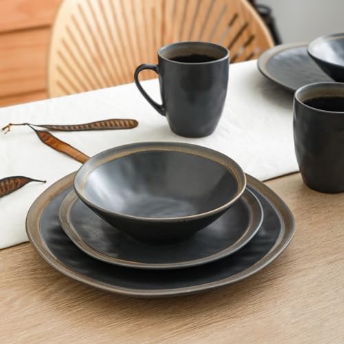 Image of Stone Lain Serafina Stoneware 16-piece Round Dinnerware Set, Grey