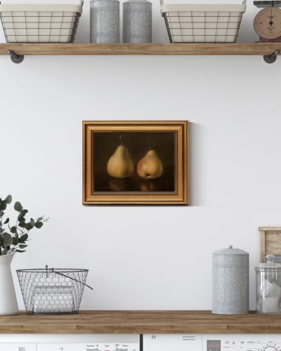 Image of HUARCEY Gold Framed Vintage Wall Art for Living Room, Pear Fruits Painting Prints Shelf Decor for Kitchen, Aesthetic Bedroom Wall Art Decor, Christmas Gift for Friends or Family (Two Pears - 8 inchx10 inch)