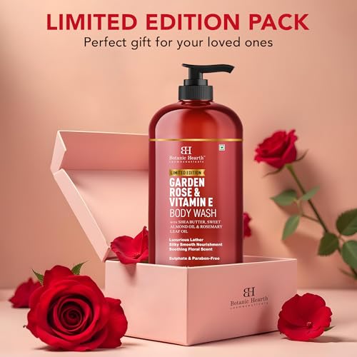Botanic Hearth Garden Rose & Vitamin E Body Wash | Limited Edition, with Shea Butter, Sweet Almond Oil & Rosemary Leaf Oil 16 fl oz (473 ml) | Sulphate & Paraben-Free, Luxurious Lather - Image 3