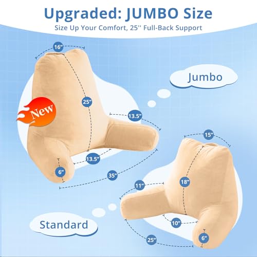 Image of Sasttie Reading Pillow for Bed, Back Pillow for Sitting Up, Camel | 25 inch Backrest Support Cushion for Couch, Sofa, and Floor, Dorm Essentials, OEKO-TEX, Adjustable Down Alternative Fill
