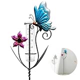 FUDUOXIAO Regenmesser für Garten 90cm Gartendeko Regenmesser Frostsicher mit Metall Erdspieß, Dekorativer Niederschlagsmesser Frostsicher Glas, Gartenzubehör für Rasen Terrasse Feldern